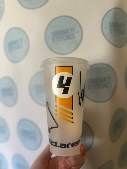 Lando Norris Inspired 20oz Tumbler with Straw – McLaren Style | Hand Vinyl Design | Formula Racing Fan Cup